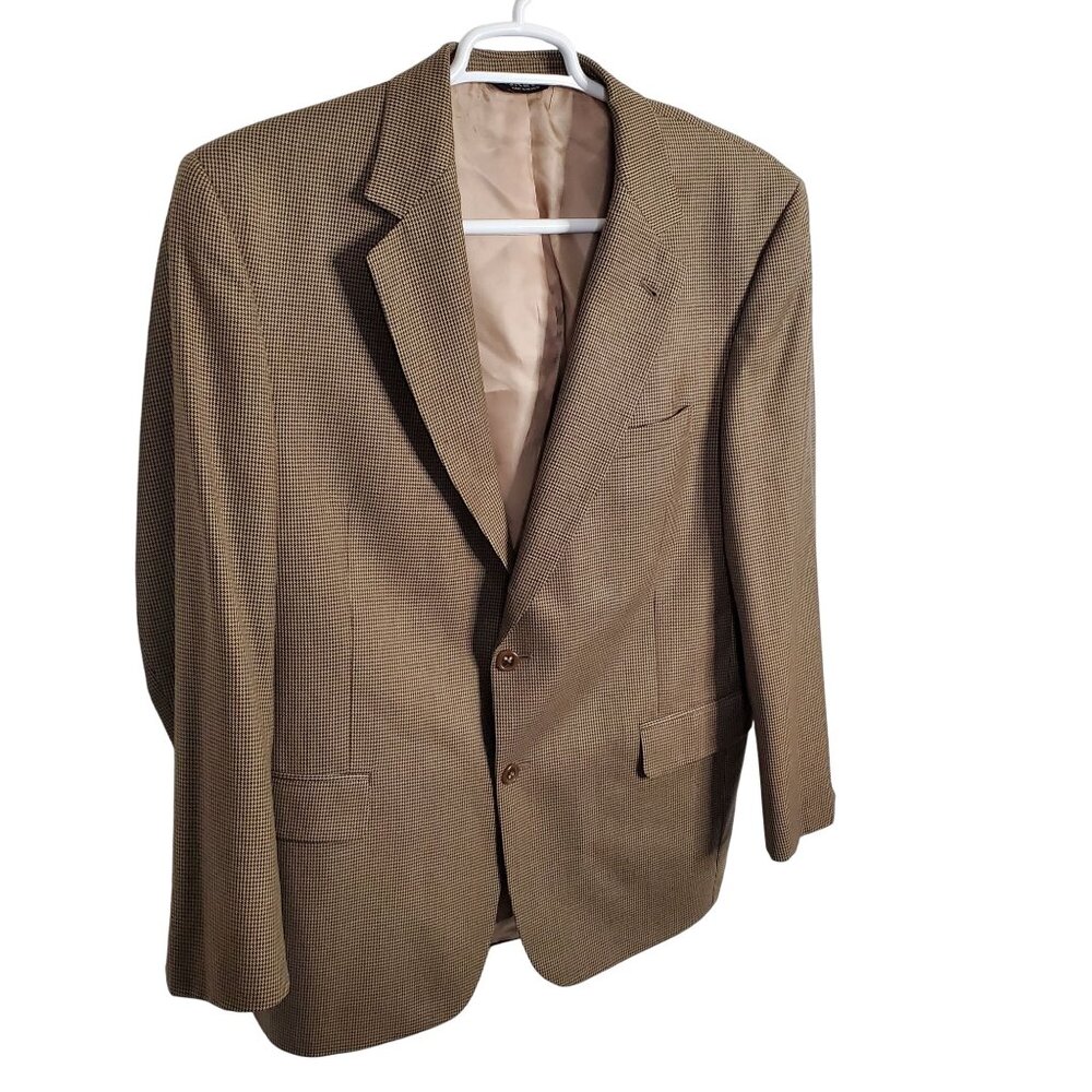 JoS A Bank Mens Size 41R Blazer Sportcoat 100% Wool Micro Houndstooth Brown Tan - Picture 1 of 15